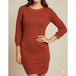 New Jack by BB Dakota After Midnight Mini Dress Burnt Orange Waffle Knit Small